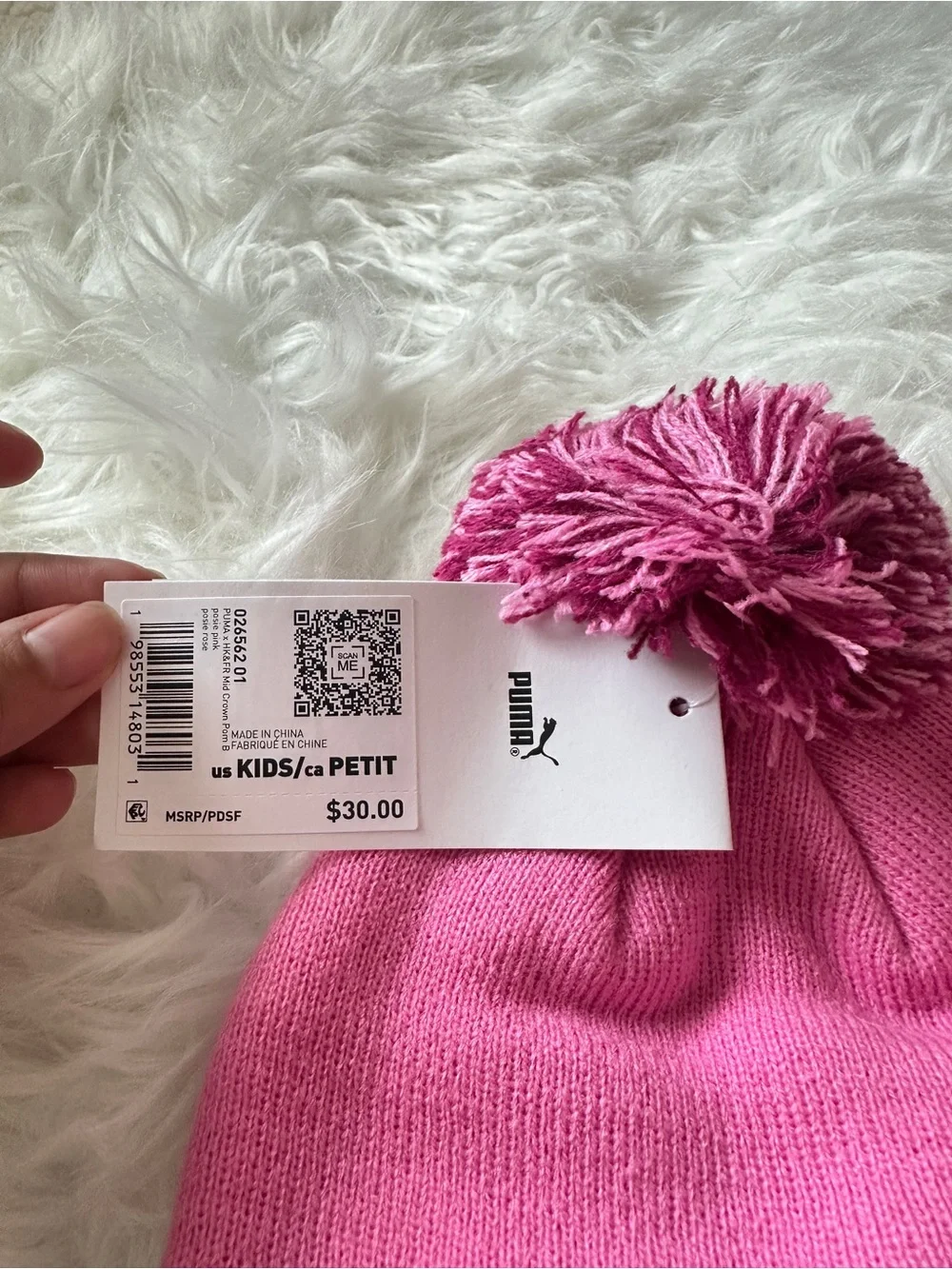 Puma Kids Pink Pom Beanie with Hello Kitty Patch